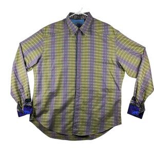 Robert Graham Shirt Mens 2XL Purple & Green Stripe Long Sleeve Button Down